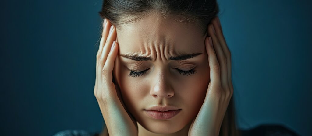 Headaches and neck pain frequently happen simultaneously. with copy space image. Place for adding text or design